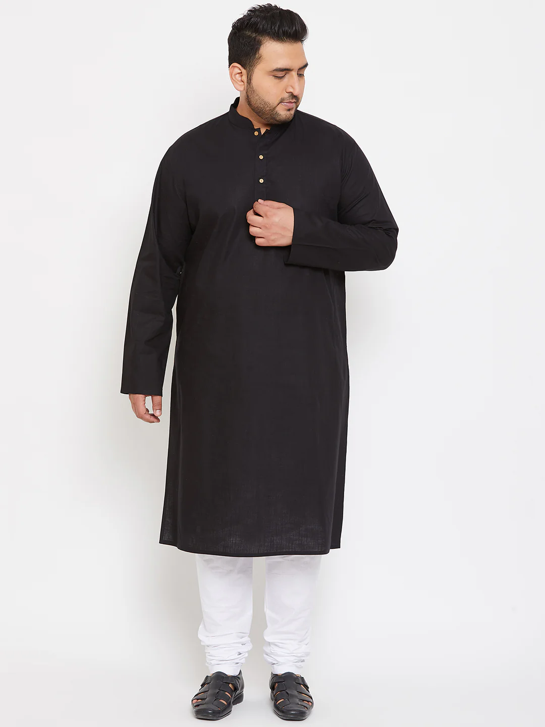 Men's Plus Size Black Cotton Kurta - Image 5