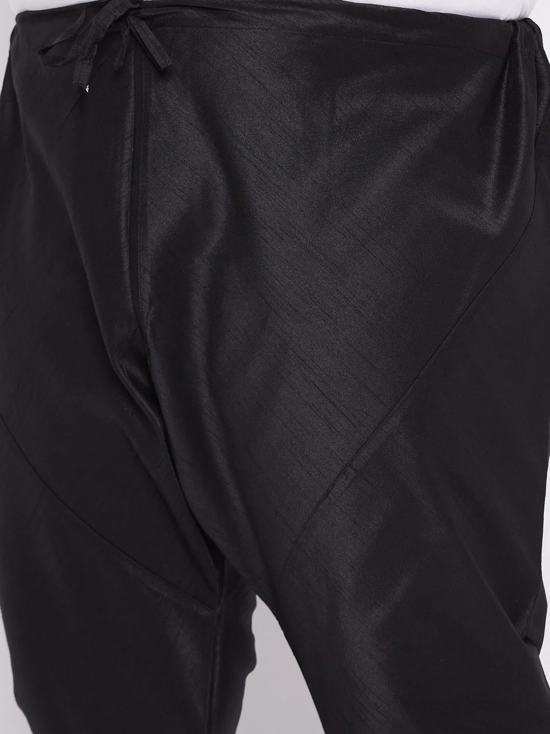 Men's Plus Size Black Ethnic Jacket With Black Silk Blend Kurta And Pyjama Set - Image 5