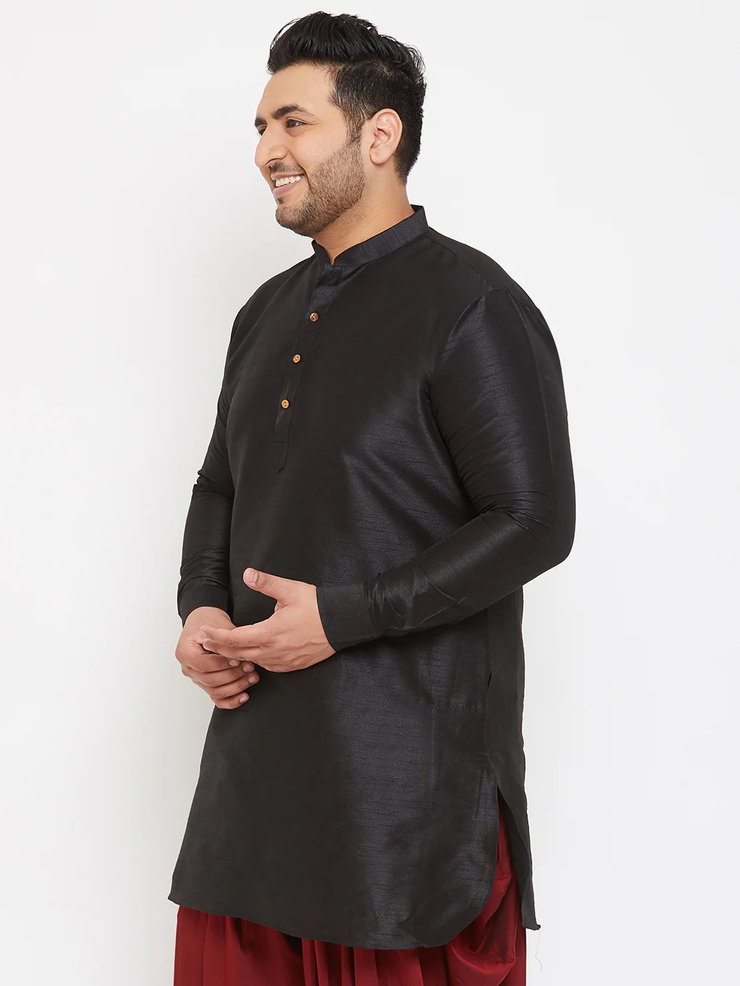 Men's Plus Size Black Silk Blend Curved Kurta - Image 2