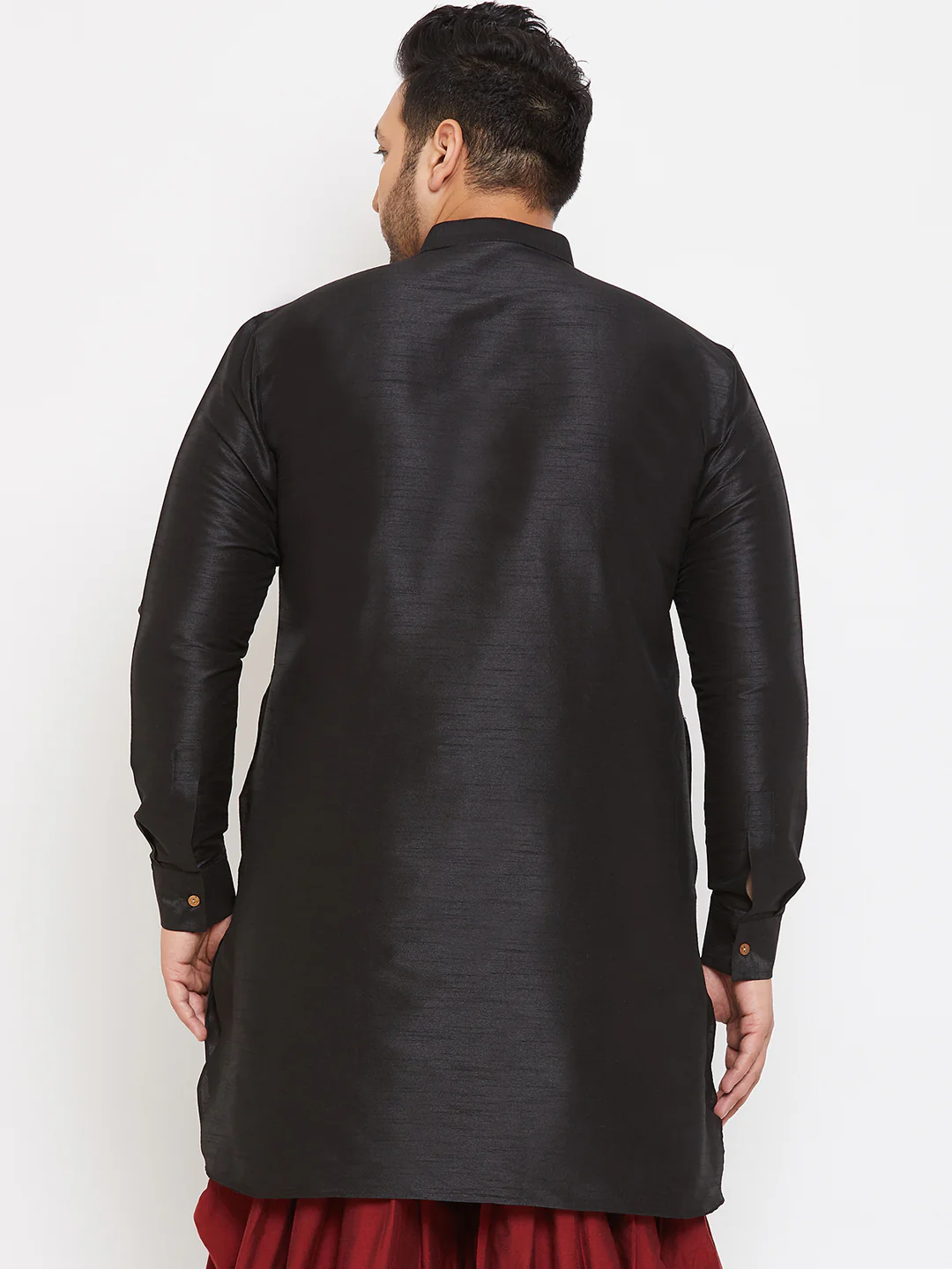 Men's Plus Size Black Silk Blend Curved Kurta - Image 3