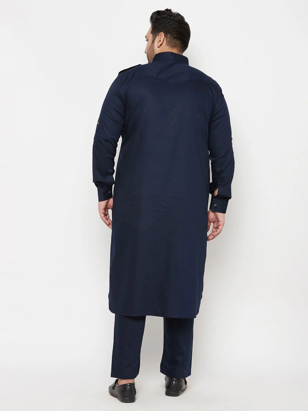 Men's Plus Size Blue Cotton Blend Pathani Kurta - Image 3