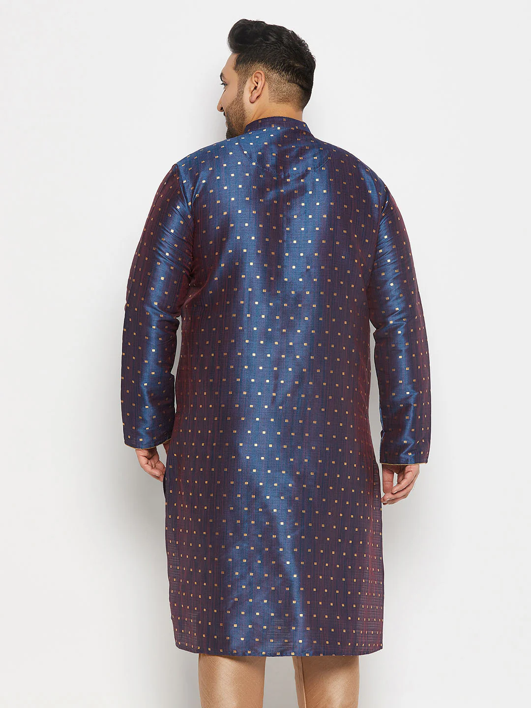 Men's Plus Size Navy Blue Zari Weaved Kurta - Image 3