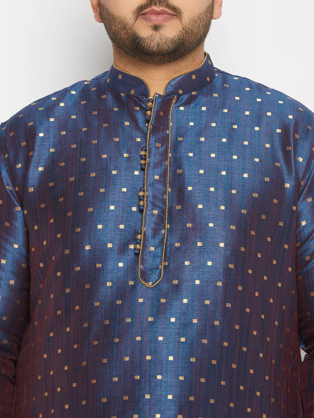 Men's Plus Size Navy Blue Zari Weaved Kurta - Image 4