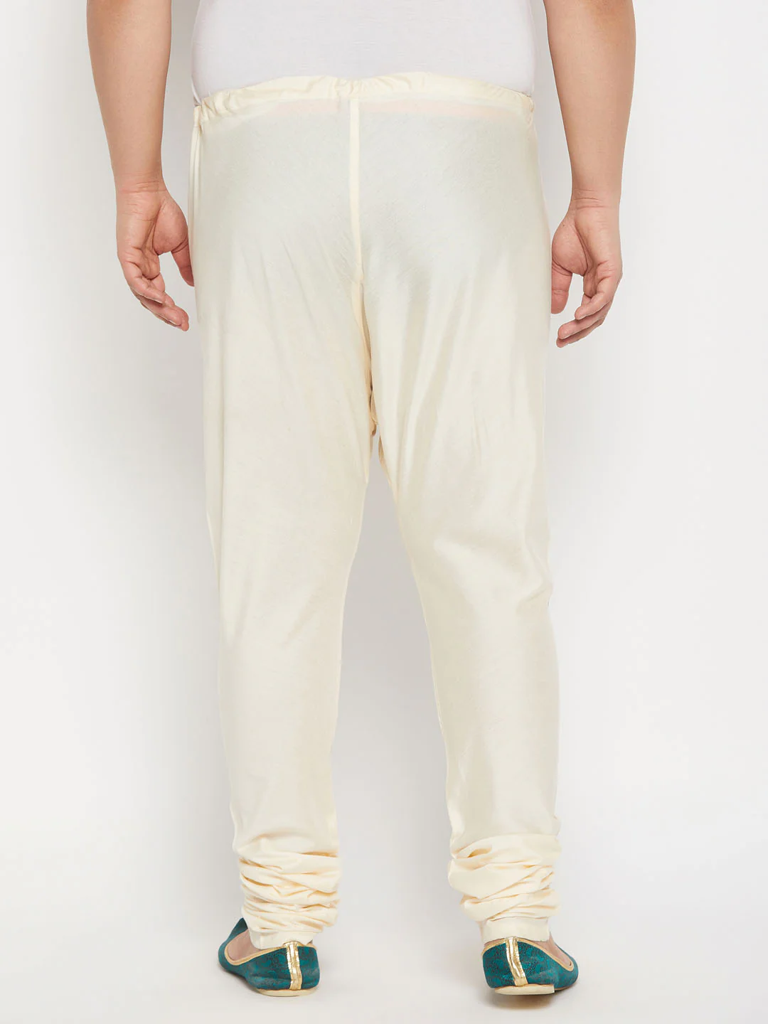 Men's Plus Size Cream Viscose Solid Relax Fit Churidar - Image 3
