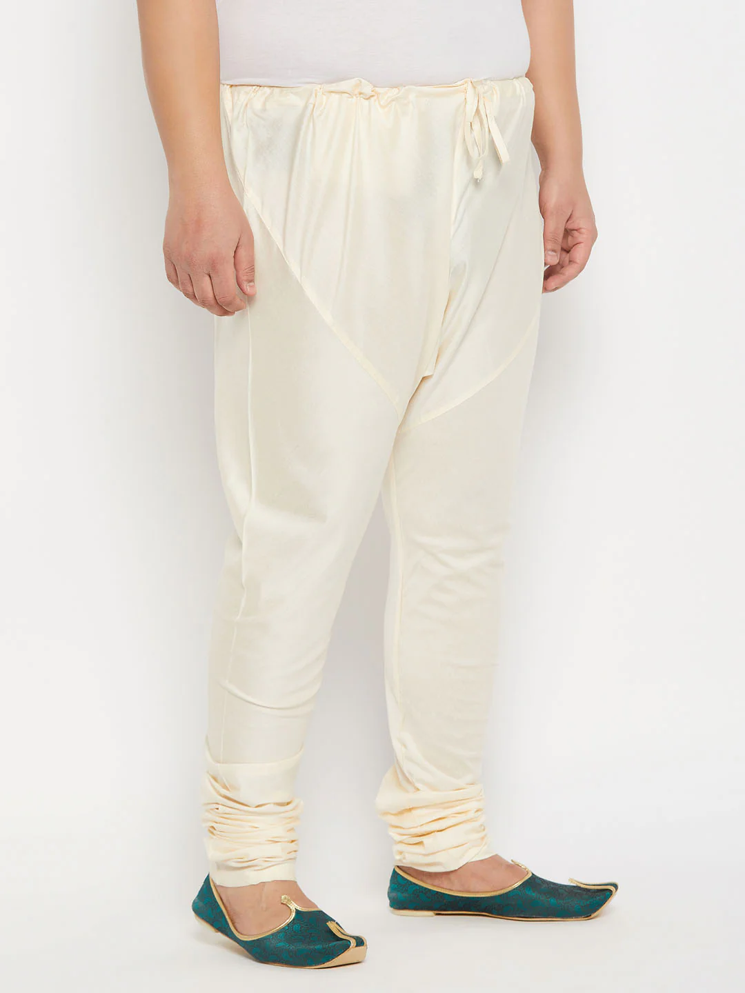 Men's Plus Size Cream Viscose Solid Relax Fit Churidar - Image 6