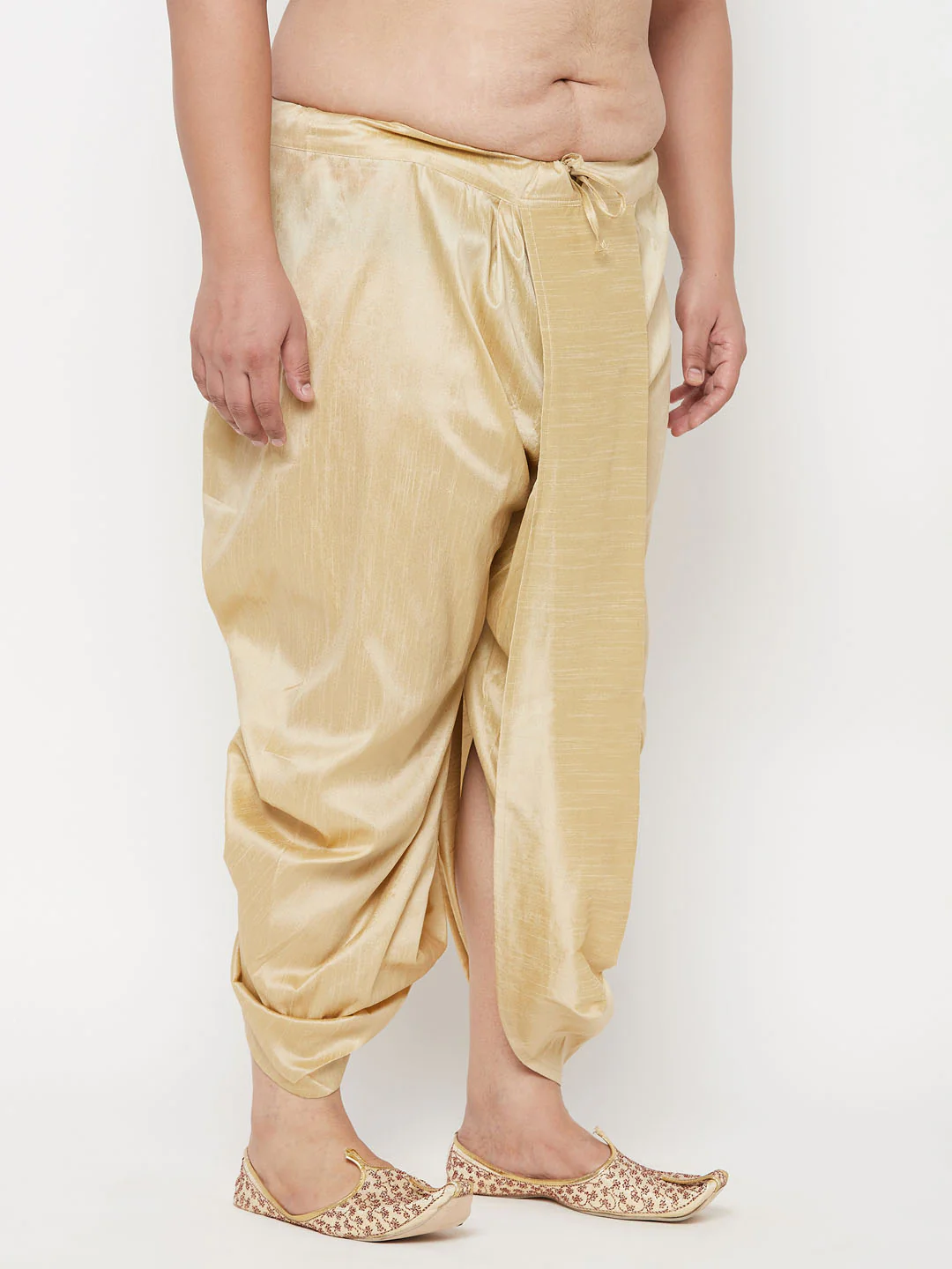 Men's Plus Size Gold Cotton Blend Solid Traditional Dhoti - Image 2
