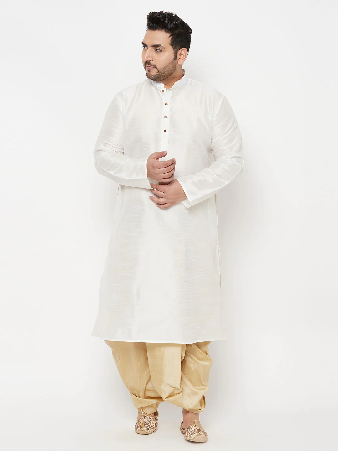 Men's Plus Size Gold Cotton Blend Solid Traditional Dhoti - Image 5