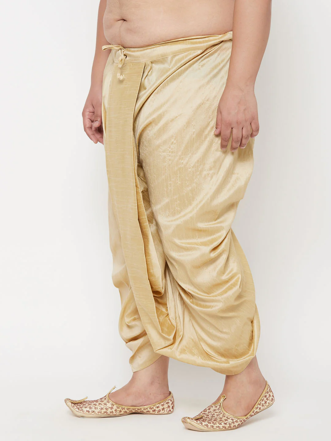 Men's Plus Size Gold Cotton Blend Solid Traditional Dhoti - Image 6