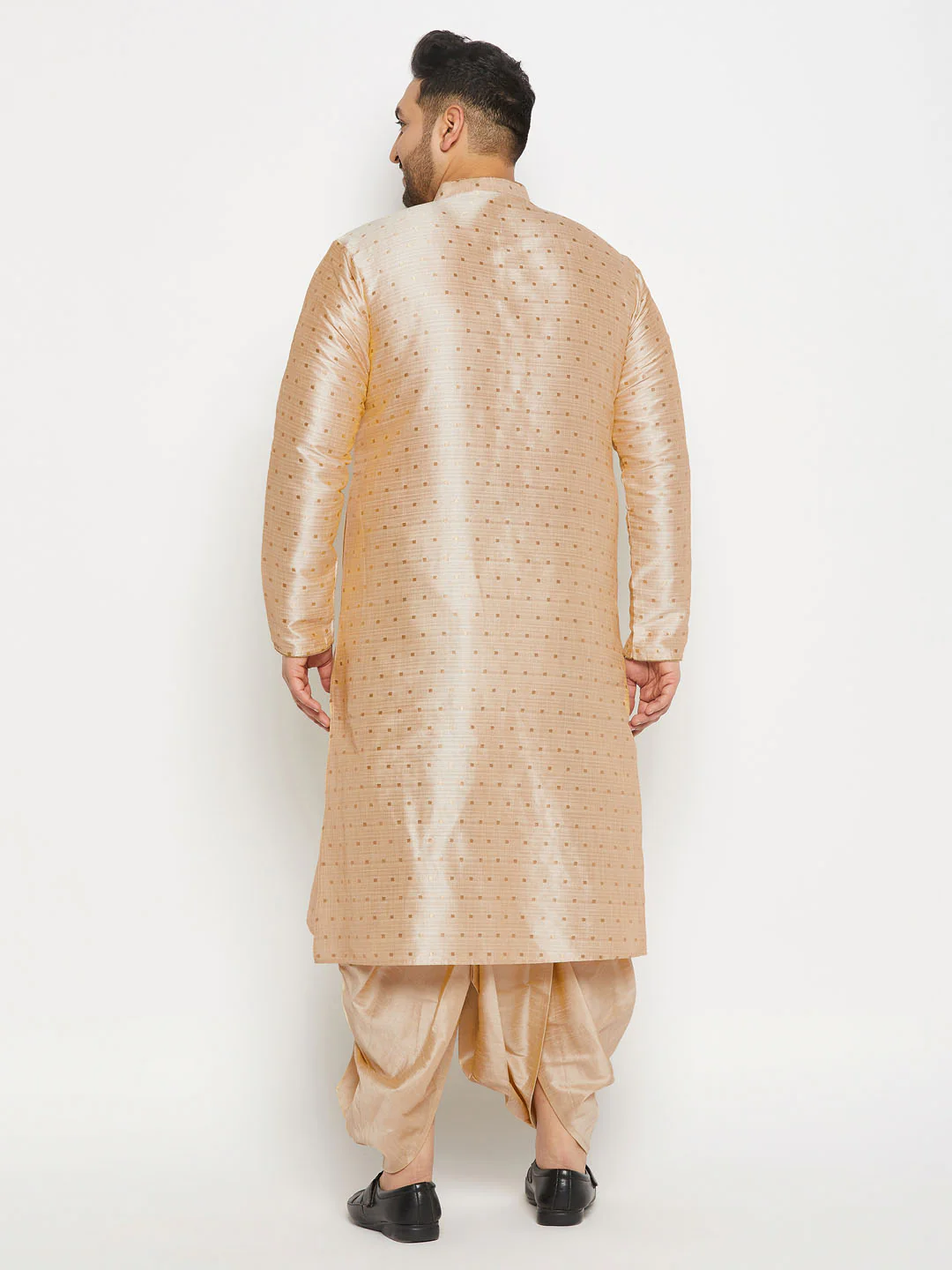Men's Plus Size Gold Zari Weaved Kurta Dhoti Set - Image 3