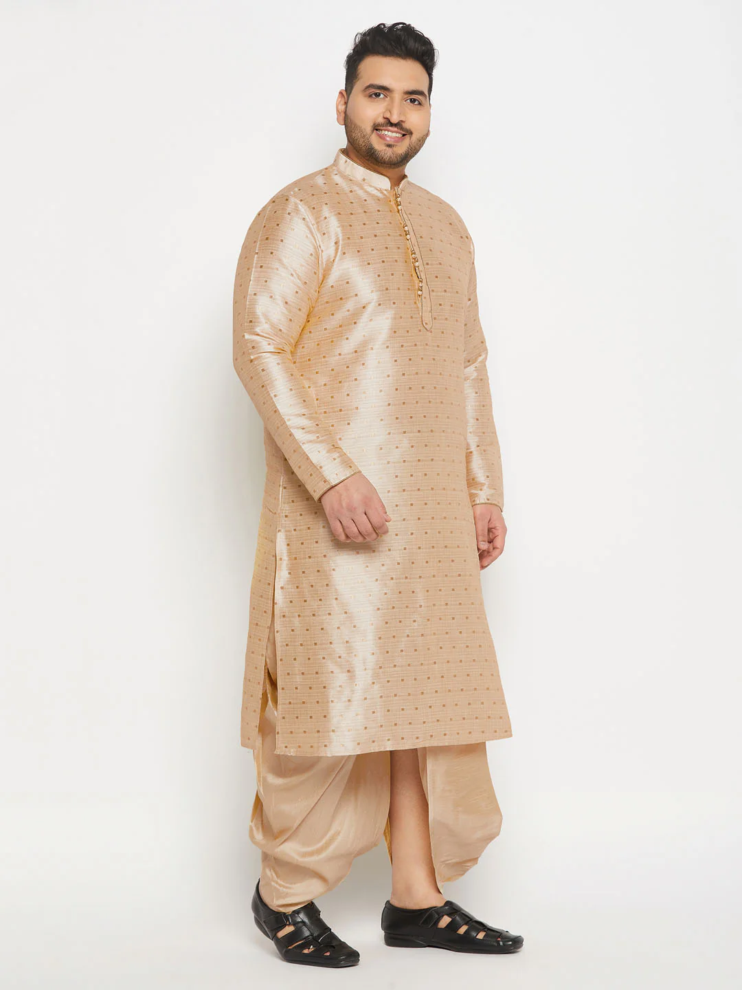 Men's Plus Size Gold Zari Weaved Kurta Dhoti Set - Image 6