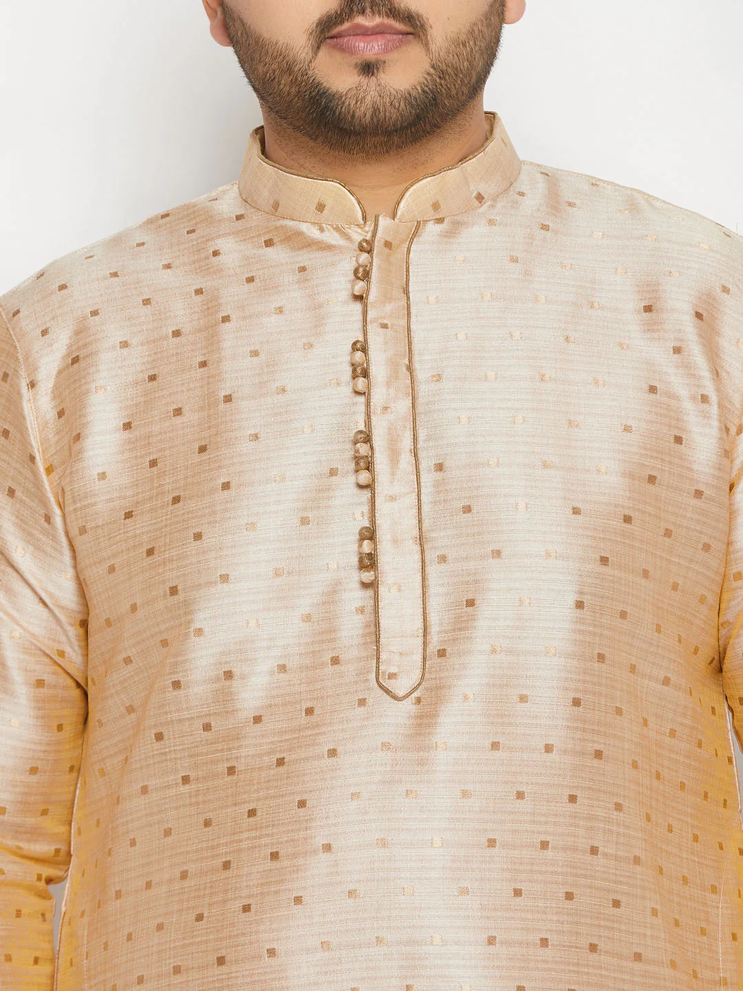 Men's Plus Size Gold Zari Weaved Kurta Dhoti Set - Image 4