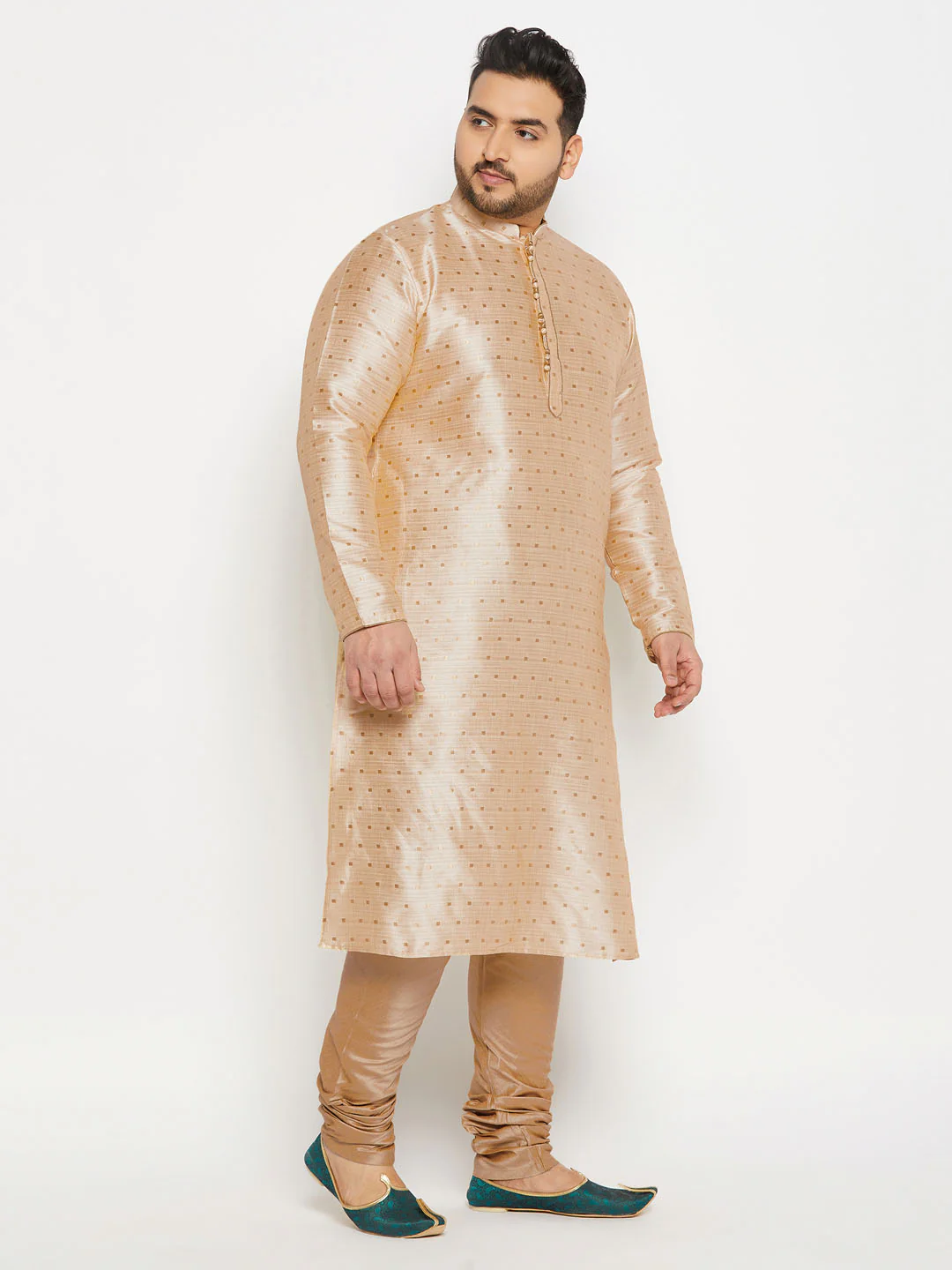 Men's Plus Size Gold Zari Weaved Kurta Pyjama Set - Image 2