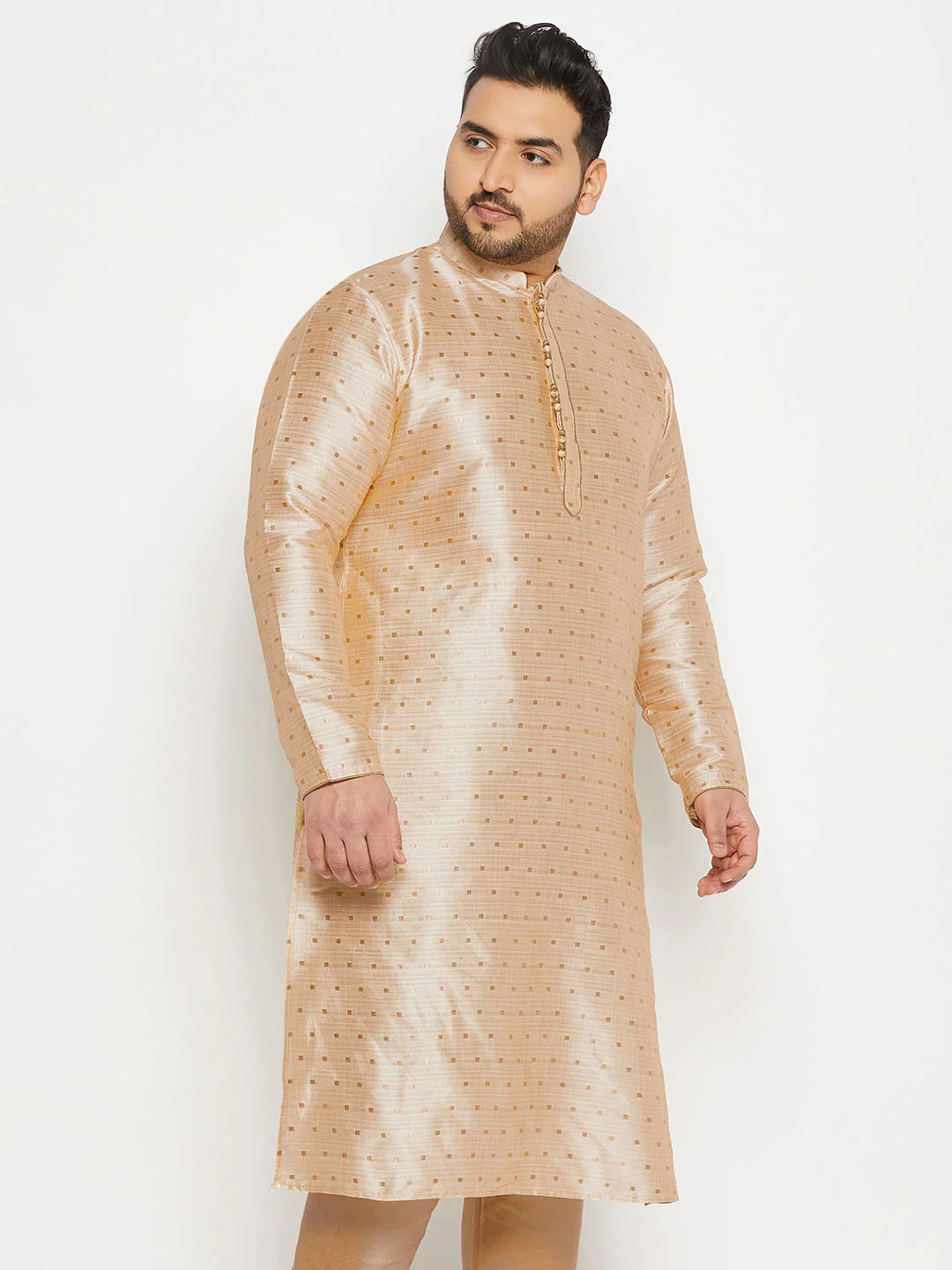 Men's Plus Size Gold Zari Weaved Kurta - Image 5