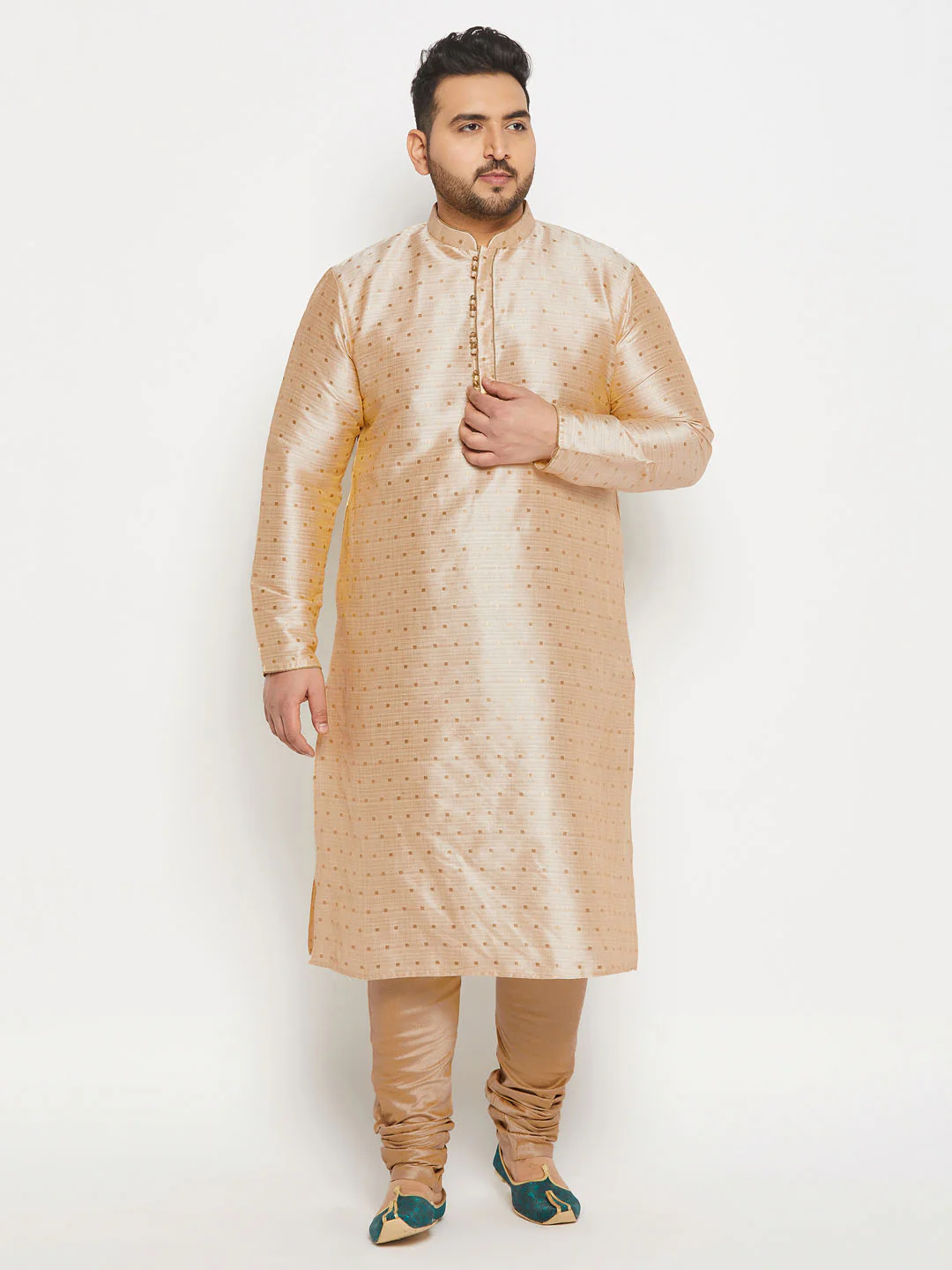 Men's Plus Size Gold Zari Weaved Kurta - Image 6