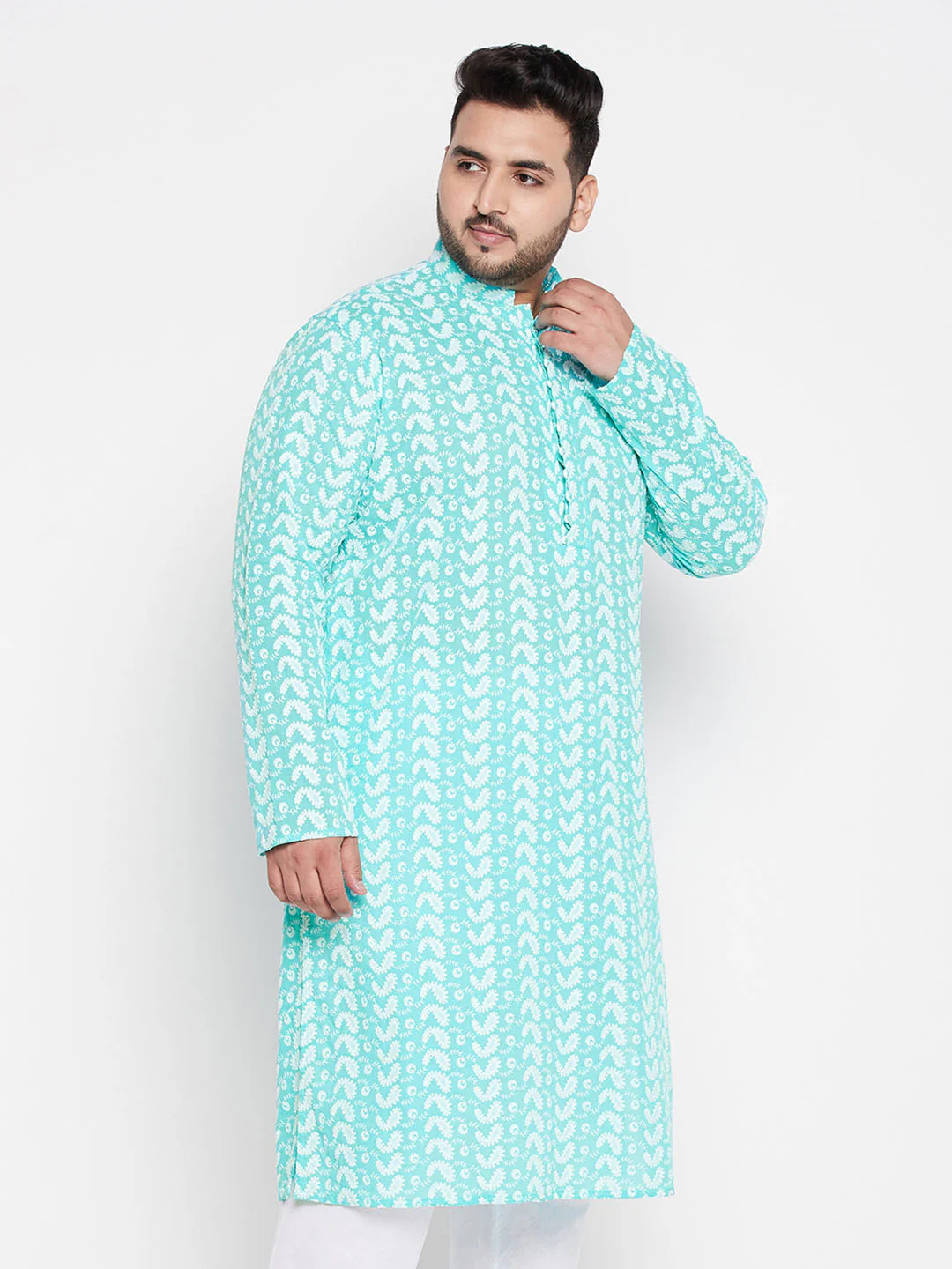 Men's Plus Size Green Chikankari Embroidered Kurta - Image 2
