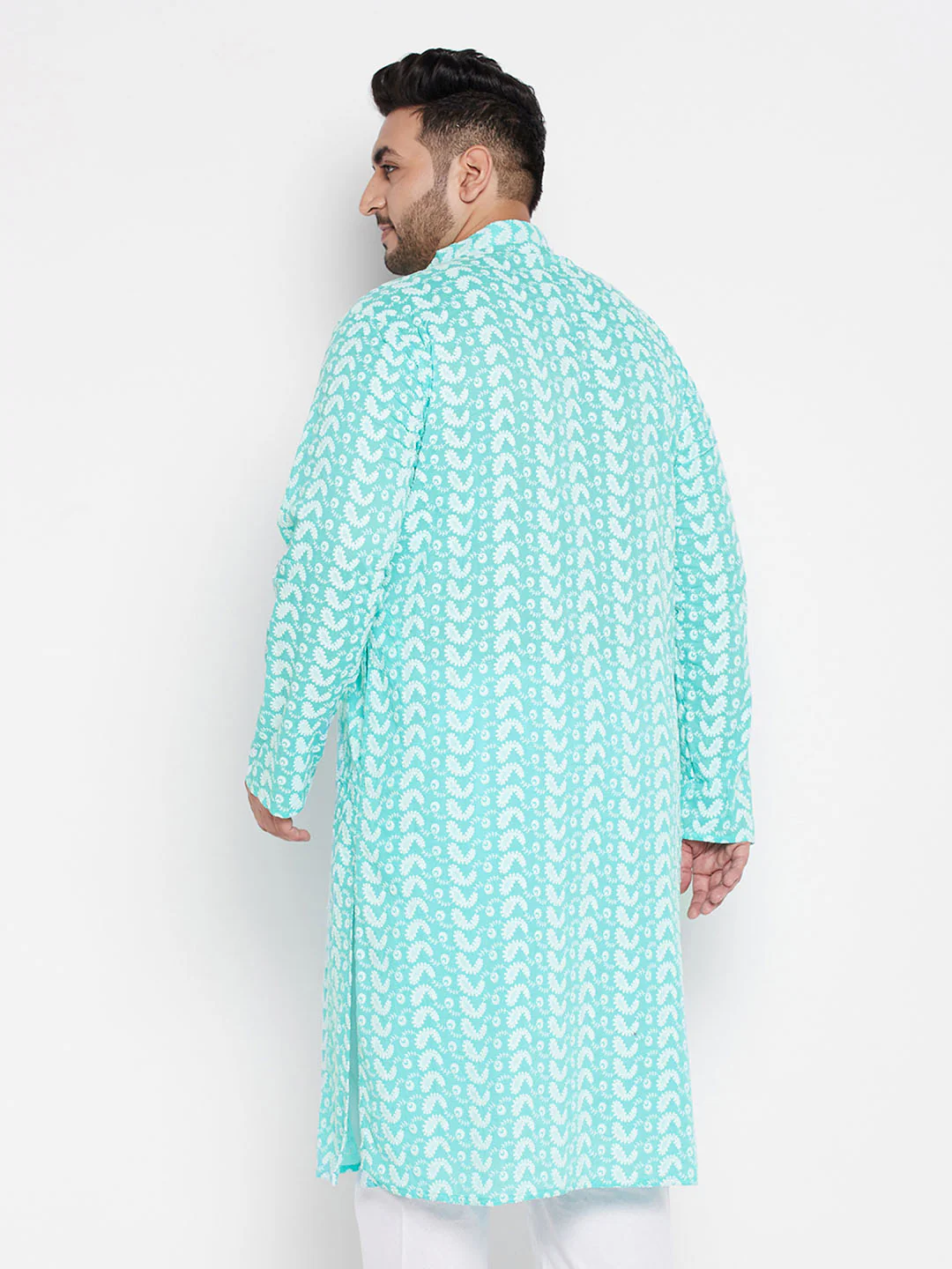 Men's Plus Size Green Chikankari Embroidered Kurta - Image 3