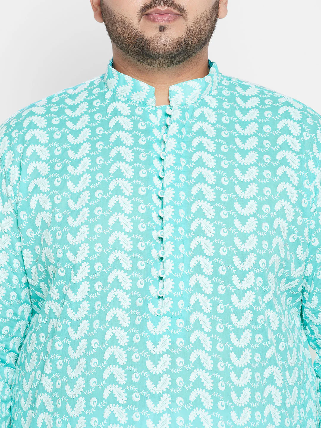 Men's Plus Size Green Chikankari Embroidered Kurta - Image 4