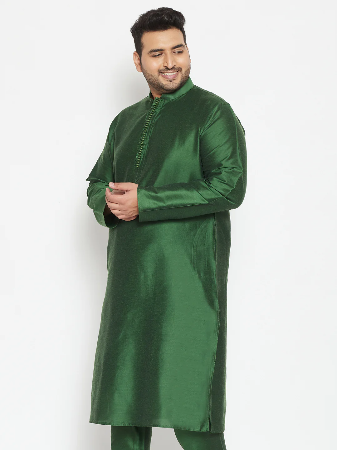 Men's Plus Size Green Viscose Blend Kurta - Image 2