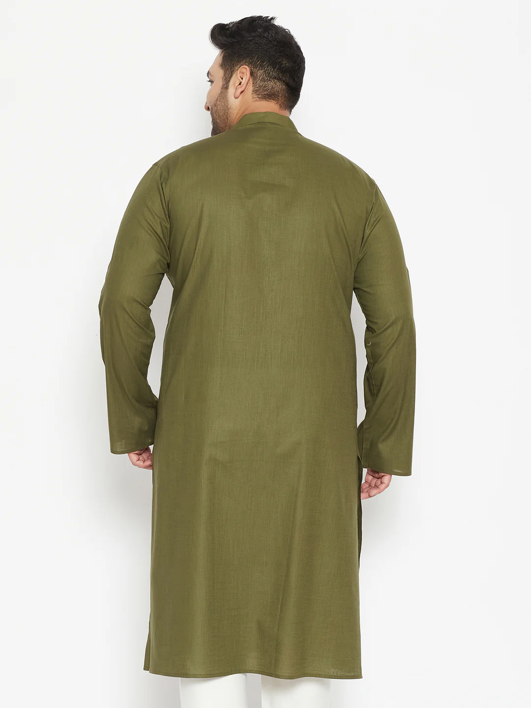 Men's Plus Size Mahendi Green Cotton Blend Kurta - Image 3