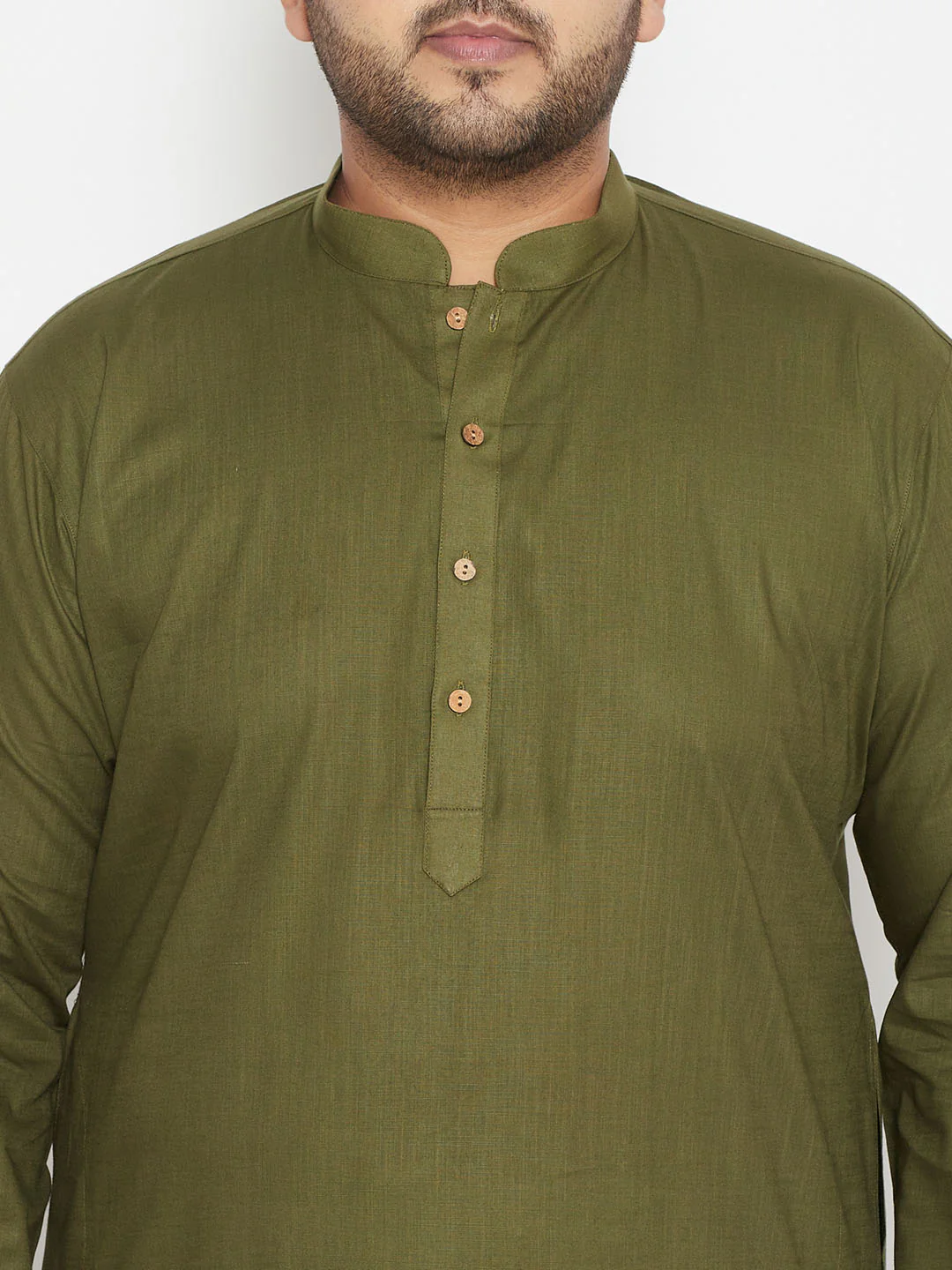 Men's Plus Size Mahendi Green Cotton Blend Kurta - Image 4