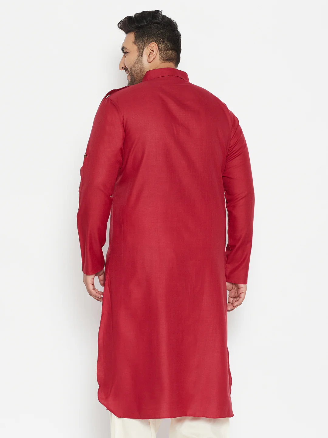Men's Plus Size Maroon Cotton Blend Pathani Kurta - Image 3