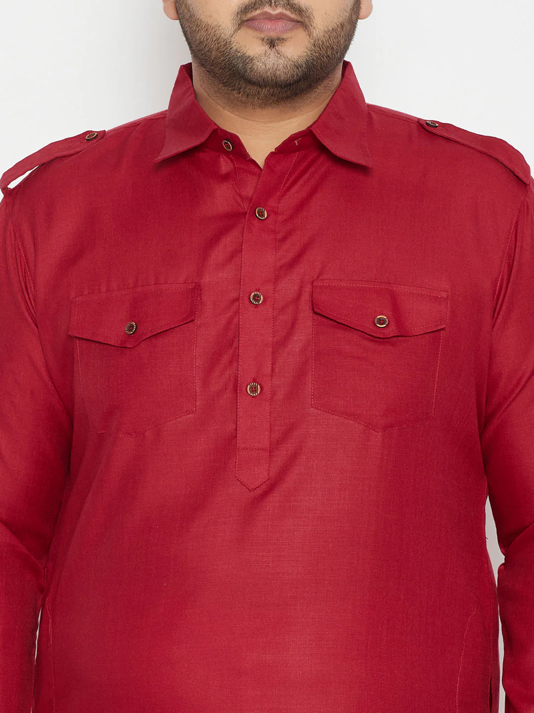Men's Plus Size Maroon Cotton Blend Pathani Kurta - Image 4
