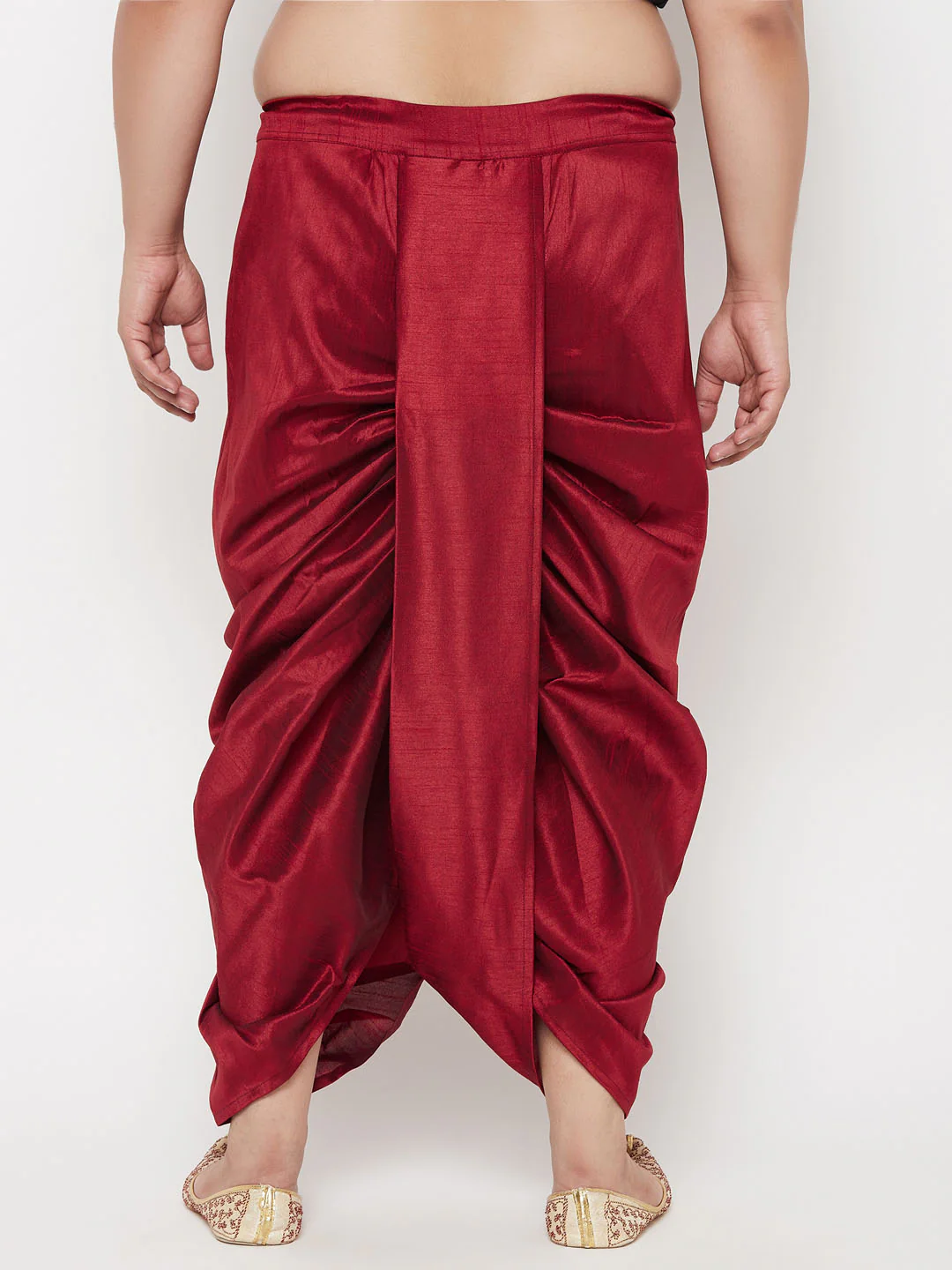 Men's Plus Size Maroon Cotton Blend Solid Traditional Dhoti - Image 3