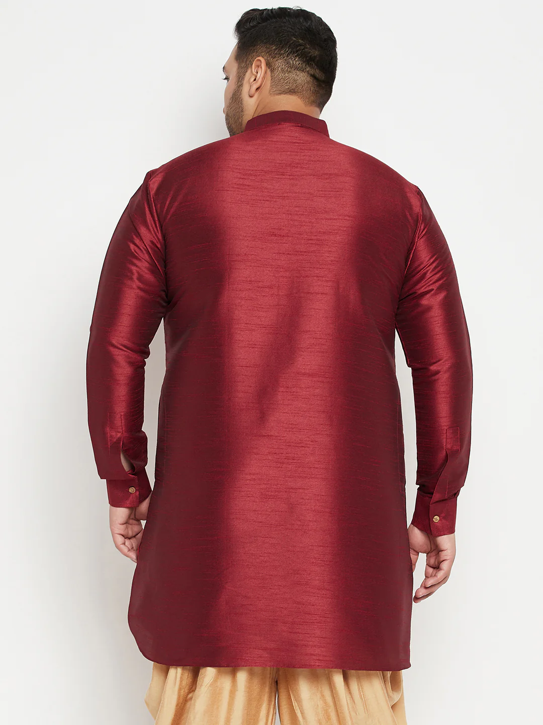 Men's Plus Size Maroon Silk Blend Curved Kurta - Image 3