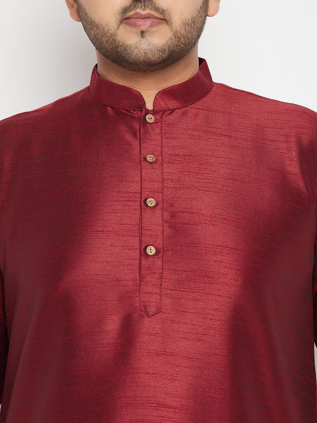 Men's Plus Size Maroon Silk Blend Curved Kurta - Image 4