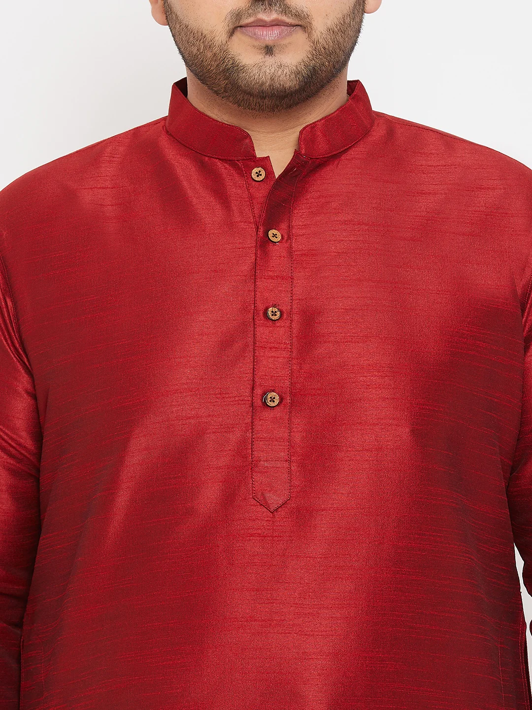 Men's Plus Size Maroon Silk Blend Kurta Pyjama Set - Image 4