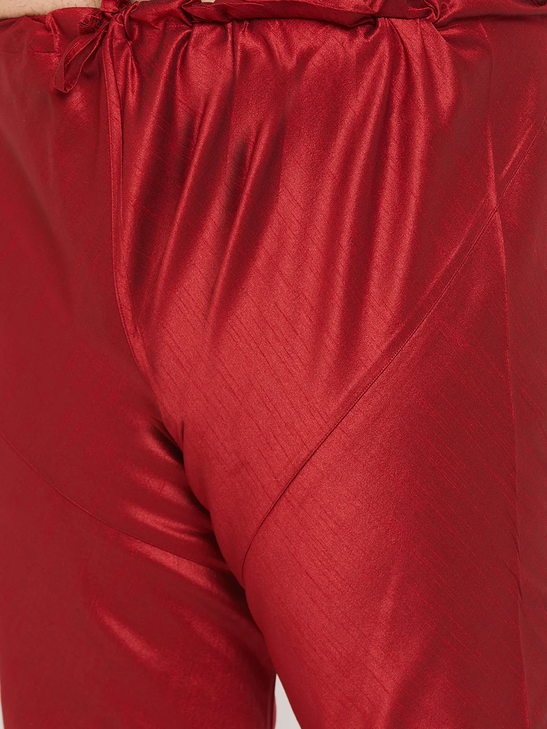 Men's Plus Size Maroon Silk Blend Kurta Pyjama Set - Image 5