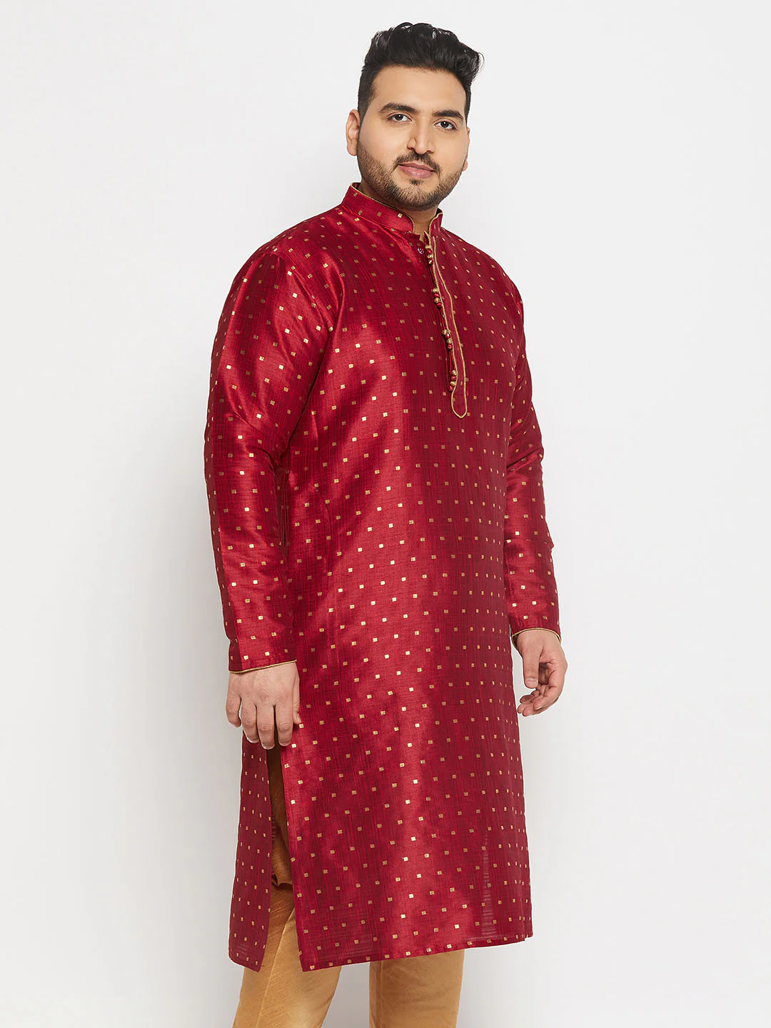 Men's Plus Size Maroon Zari Weaved Kurta - Image 2