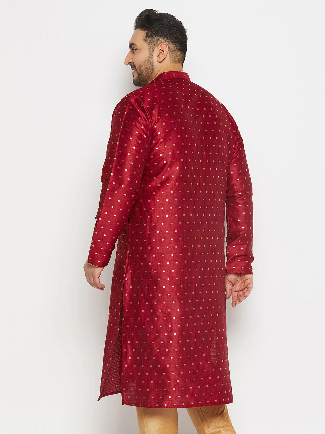 Men's Plus Size Maroon Zari Weaved Kurta - Image 3