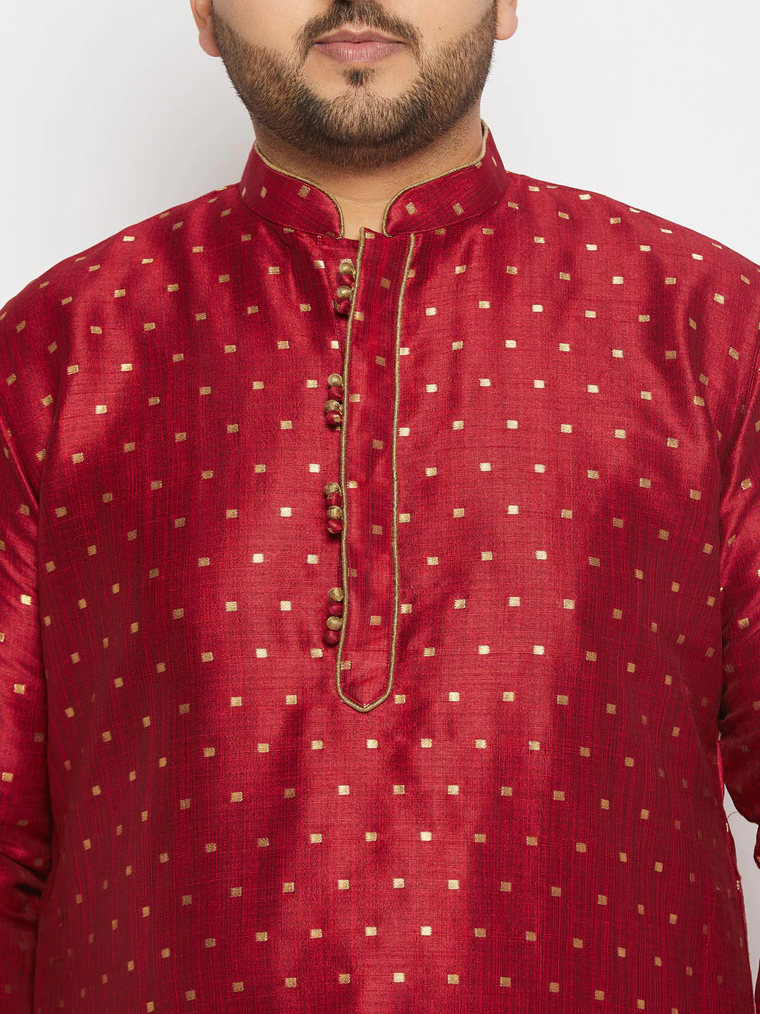 Men's Plus Size Maroon Zari Weaved Kurta - Image 4