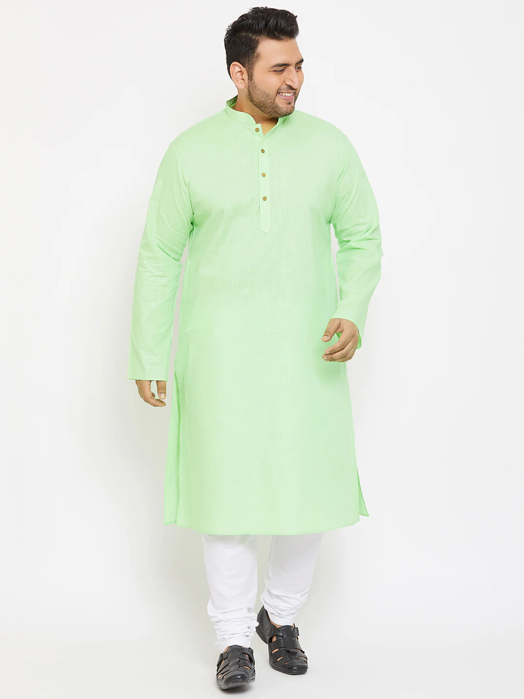 Men's Plus Size Mint Green Cotton Kurta - Image 5