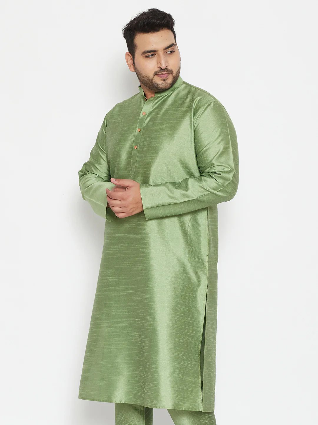 Men's Plus Size Mint Green Silk Blend Kurta - Image 2