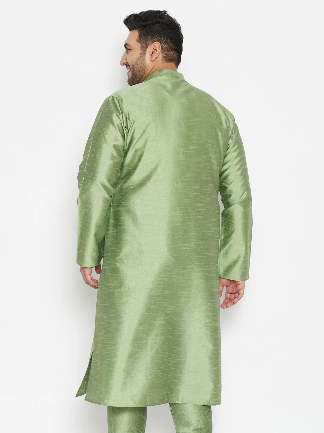 Men's Plus Size Mint Green Silk Blend Kurta - Image 3