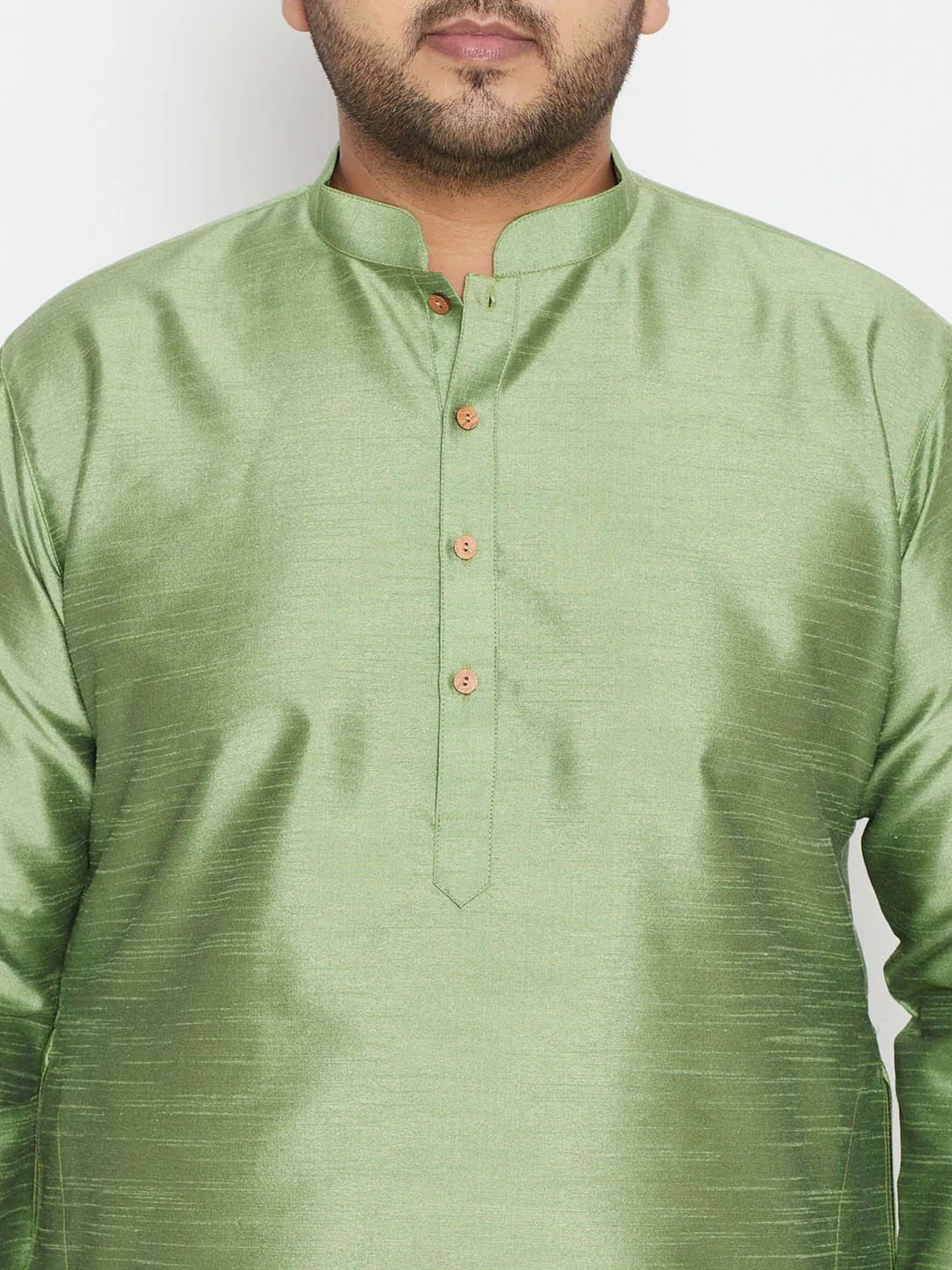 Men's Plus Size Mint Green Silk Blend Kurta - Image 4