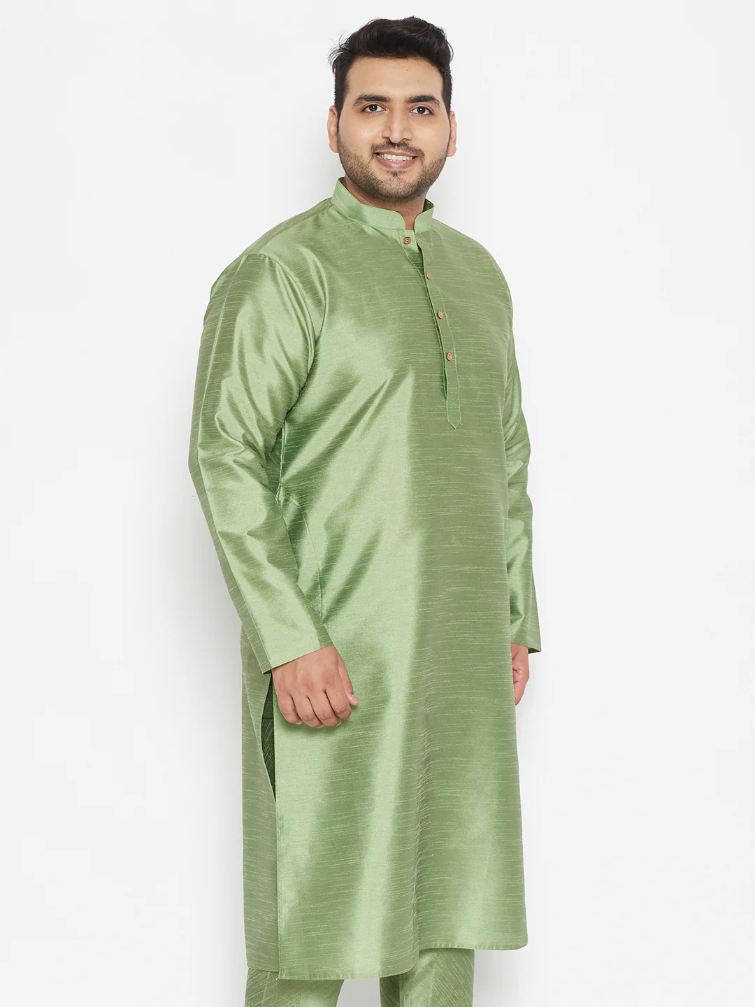 Men's Plus Size Mint Green Silk Blend Kurta - Image 5