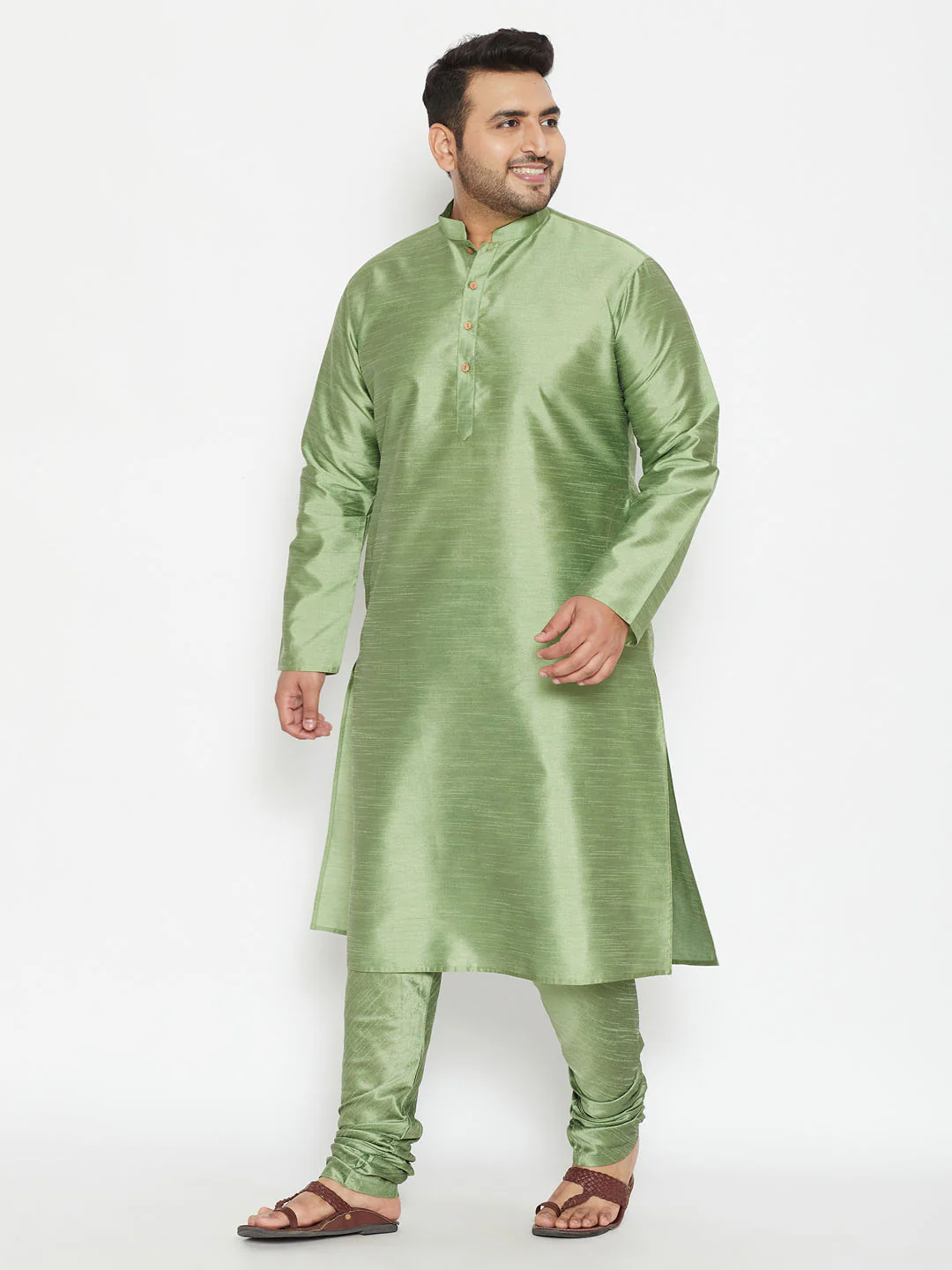 Men's Plus Size Mint Green Silk Blend Kurta - Image 6
