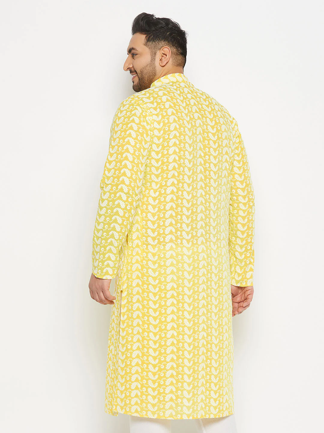 Men's Plus Size Mustard Chikankari Embroidered Kurta - Image 3
