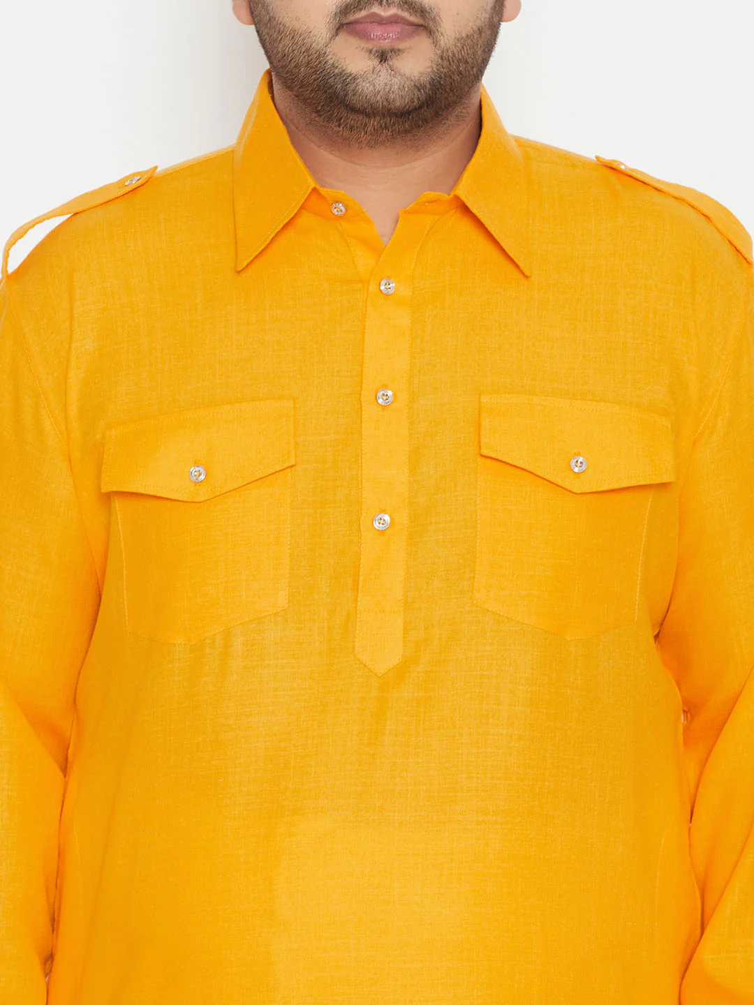 Men's Plus Size Mustard Cotton Blend Pathani Kurta - Image 4