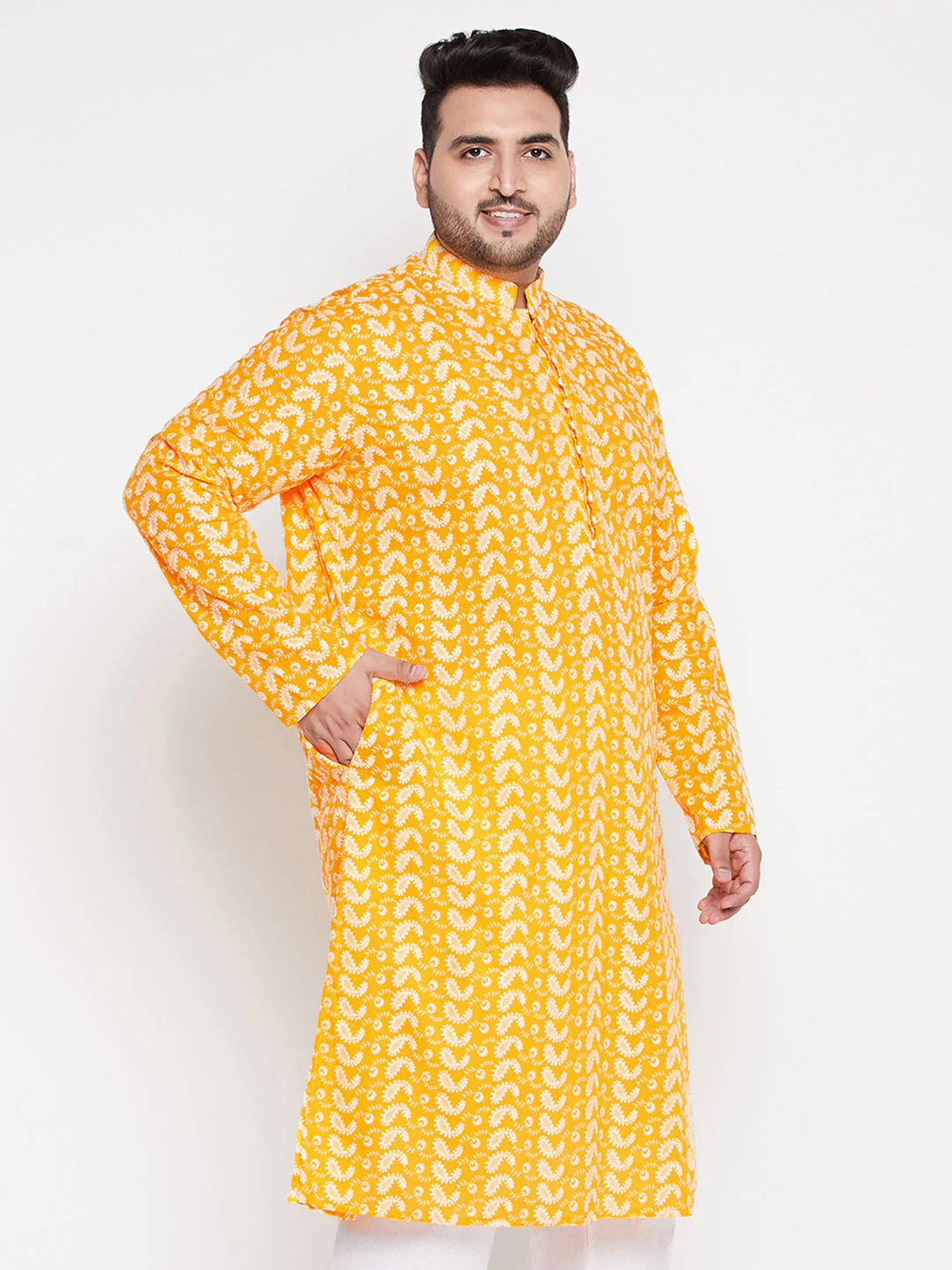 Men's Plus Size Orange Chikankari Embroidered Kurta - Image 2