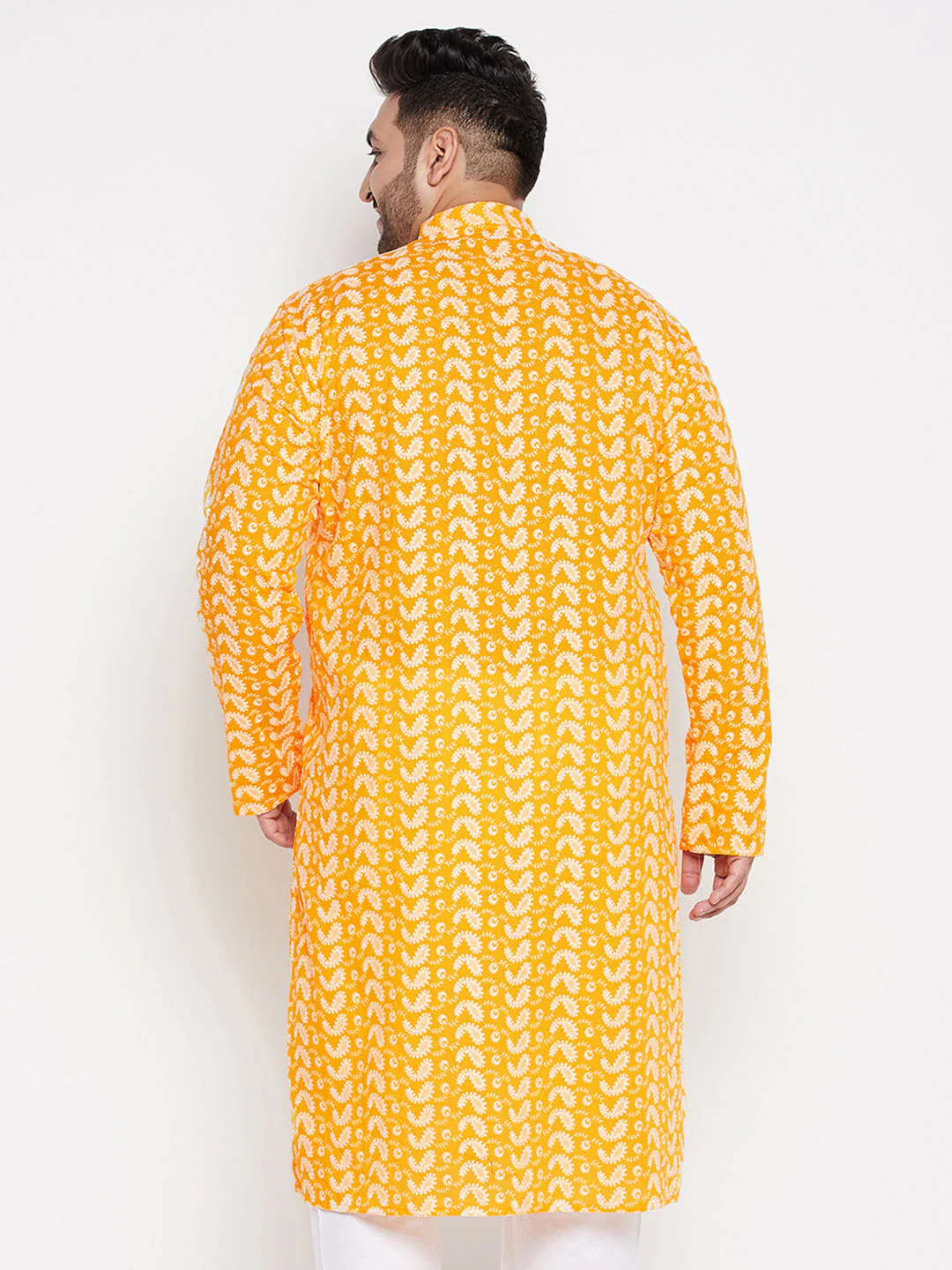 Men's Plus Size Orange Chikankari Embroidered Kurta - Image 3