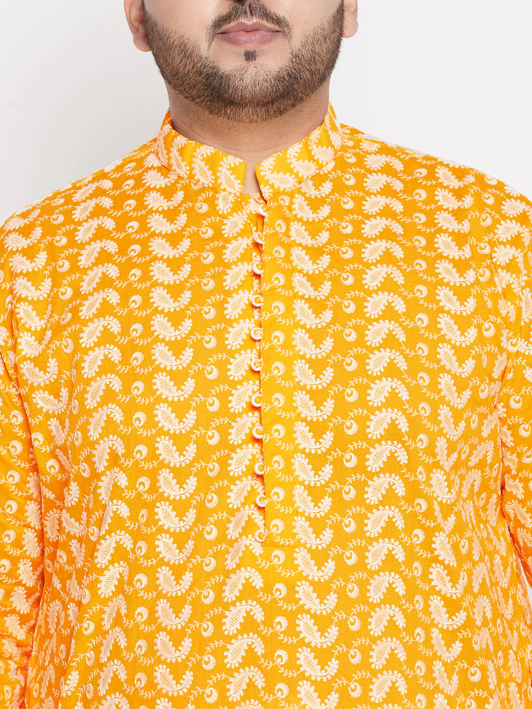Men's Plus Size Orange Chikankari Embroidered Kurta - Image 4