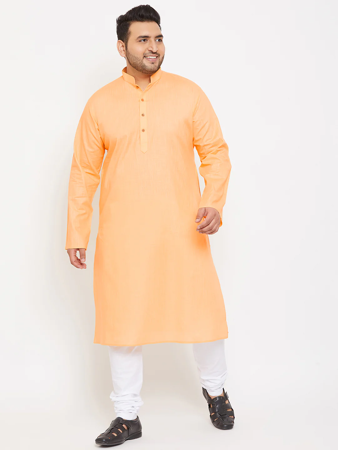 Men's Plus Size Peach Cotton Kurta - Image 5