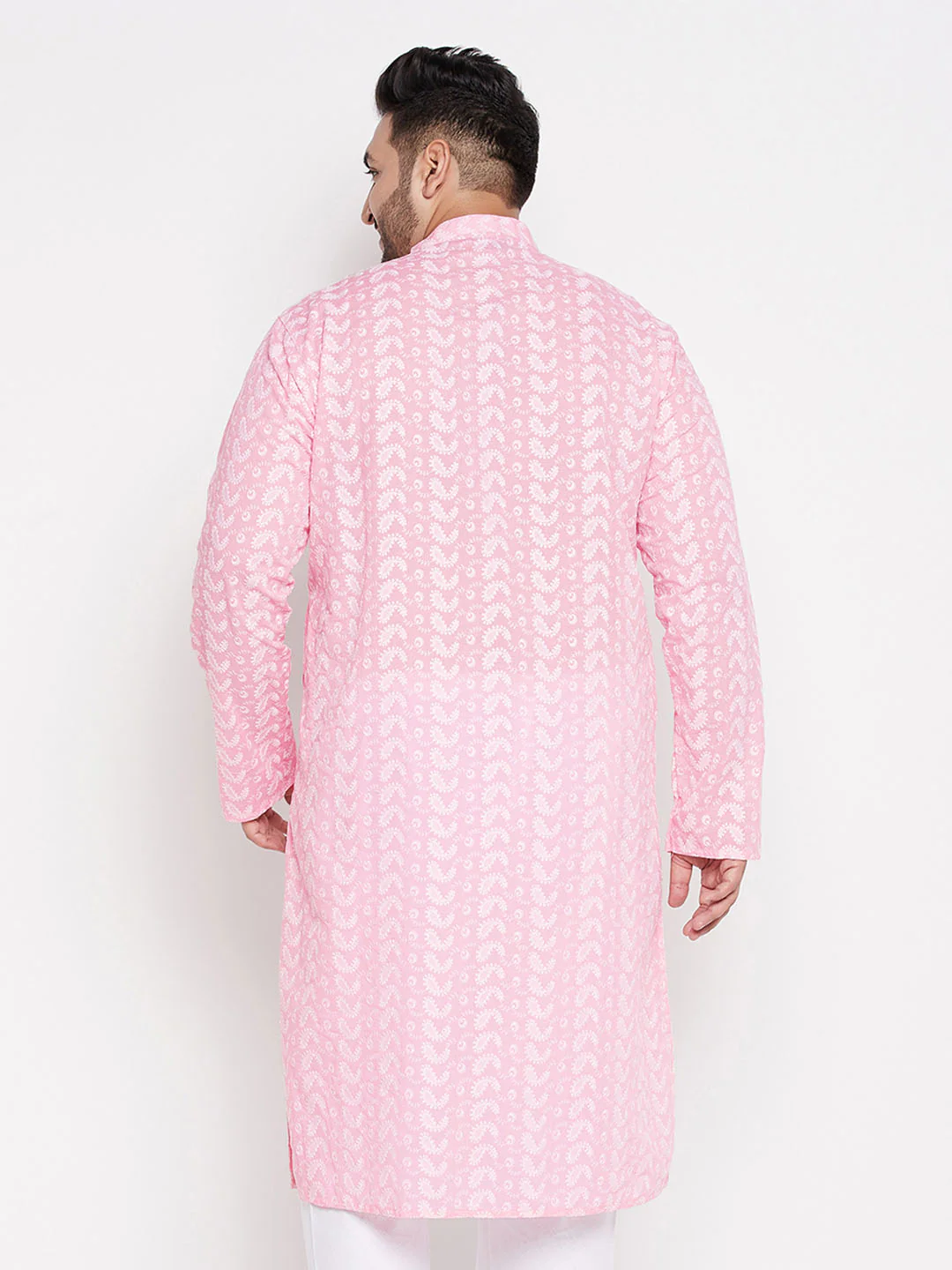 Men's Plus Size Pink Chikankari Embroidered Kurta - Image 3