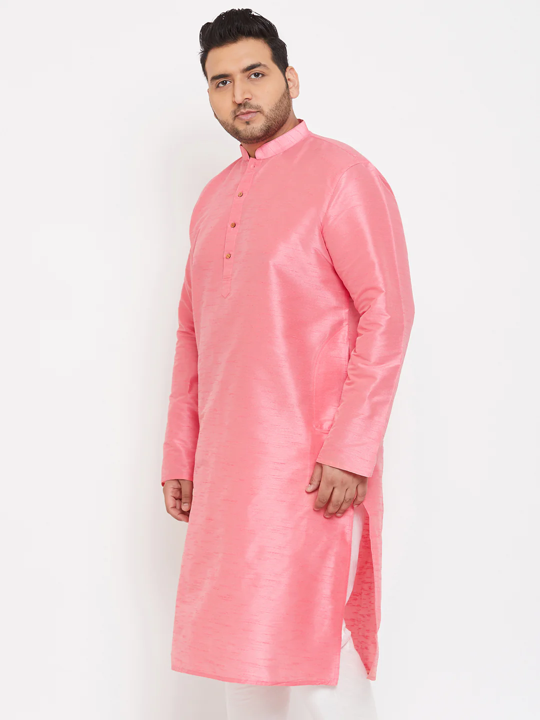 Men's Plus Size Pink Silk Blend Kurta - Image 2