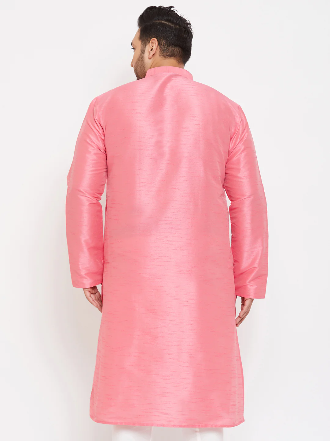Men's Plus Size Pink Silk Blend Kurta - Image 3