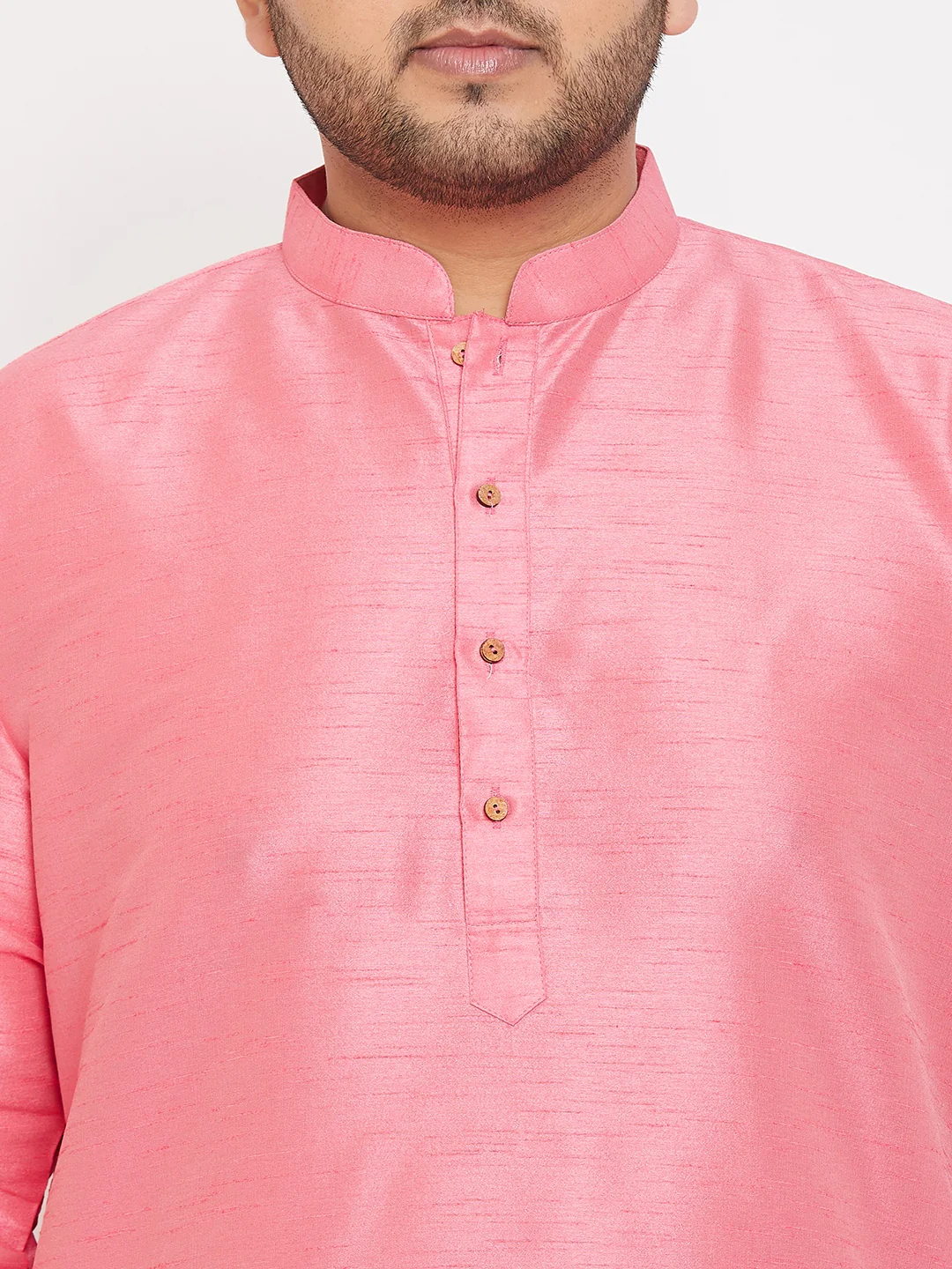 Men's Plus Size Pink Silk Blend Kurta - Image 4